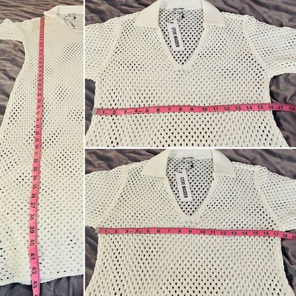 Steve Madden Short Sleeve Open Crochet Knit Midi Dress Ivory White M - Picture 11 of 11